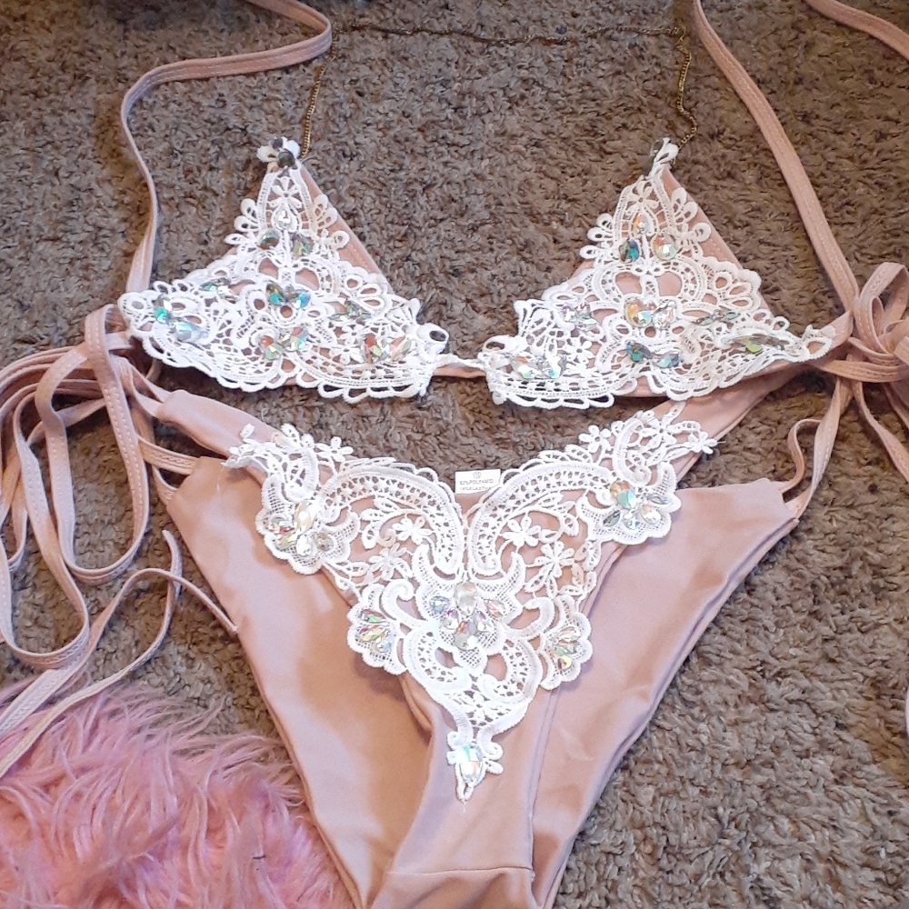 Rhinestone lace bikini